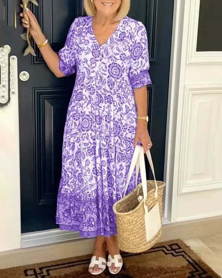 Mavis - Elegant V-Neck Boho Floral Long Dress