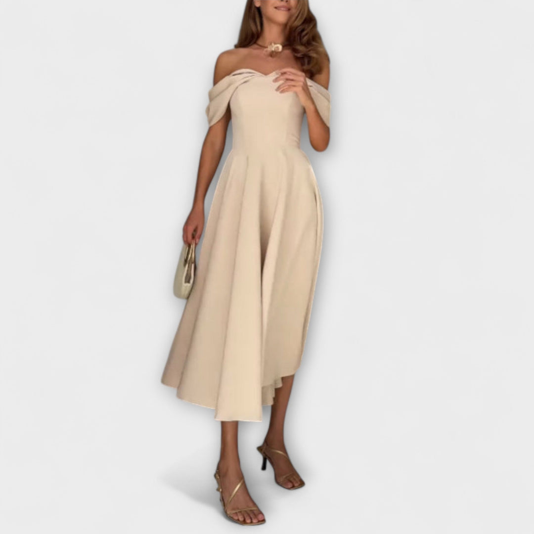Romy - Chic Off-the-Shoulder Draped Maxi Dress