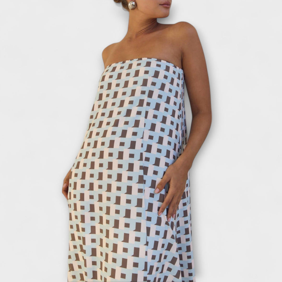 Hazel - Unique Geometric Off-Shoulder Maxi Dress