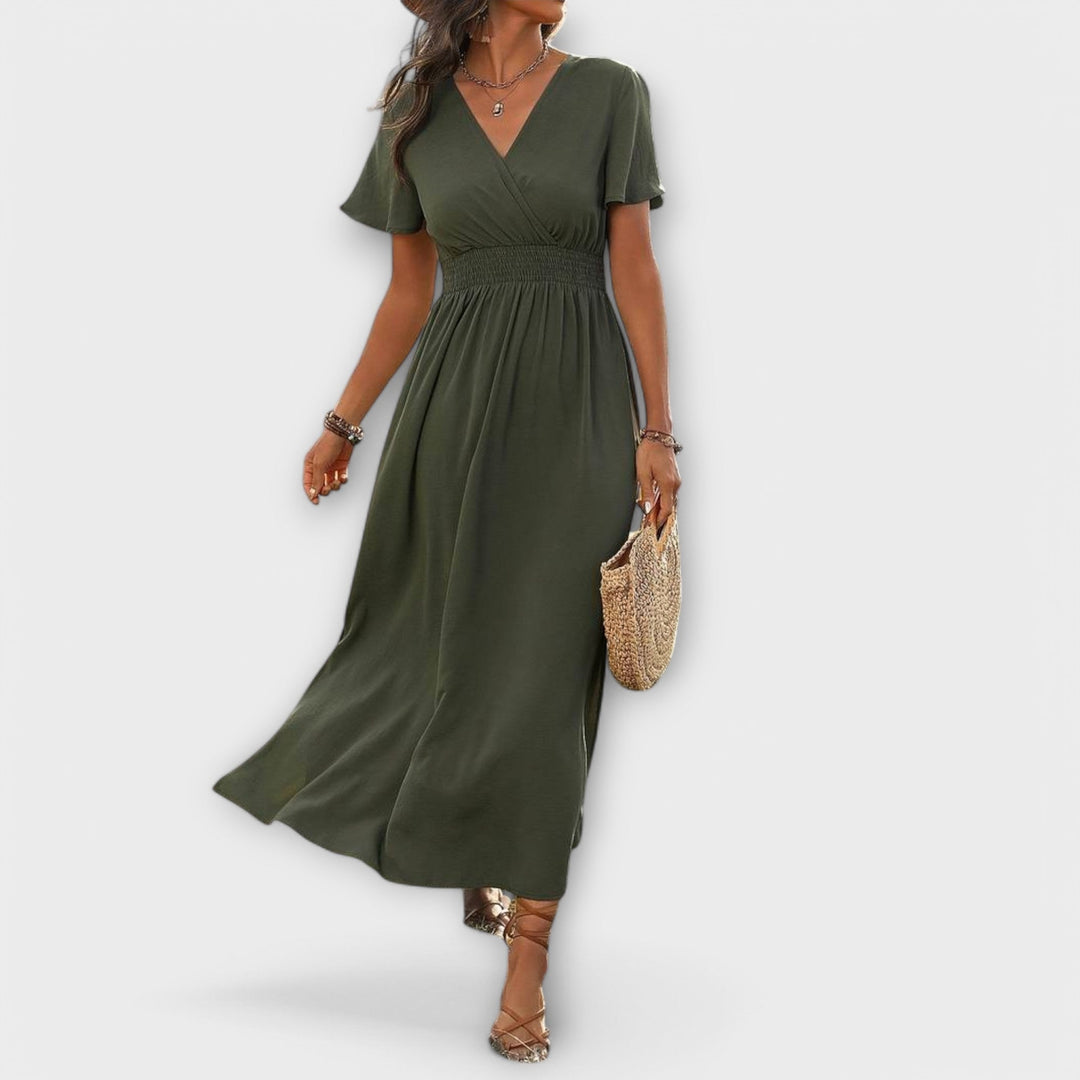 Heather - Elegant Boho Dress with V-Neck and Long Sleeves