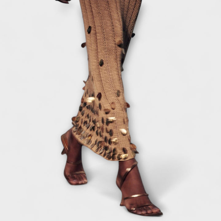 Kathleen - Gold Knit Maxi Dress by Dolly