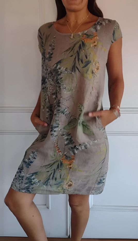 Iris - Casual Loose-Fit Knee-Length Printed Dress