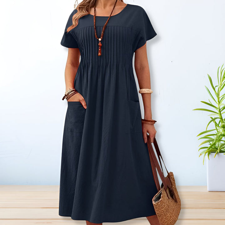 Chelsea - Elegant O Neck Short Sleeve Mid-Calf Dress