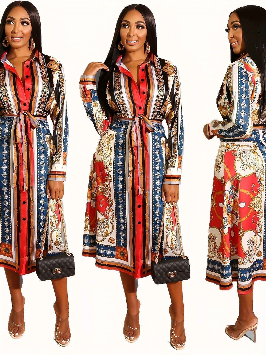 Marigold - Mid-Calf Long Sleeve Shirt Dress