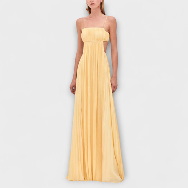 Mireille - Chic Pleated Cutout Flowing Maxi Dress