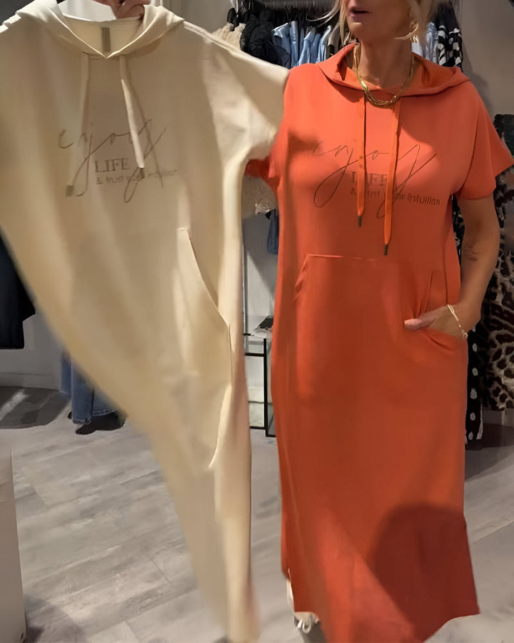 Parker - Casual Letter Print Hooded Pullover Dress