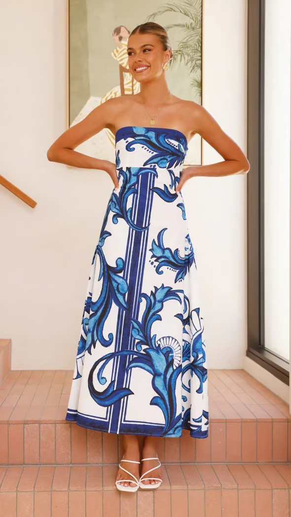 Iris - Vintage Printed Long Tube Dress